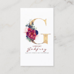 G Monogram Burgundy Gold und Navy Blue Floral Visitenkarte