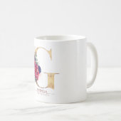 G Monogram Floral Burgund Red and Navy Blue Kaffeetasse (VorderseiteRechts)