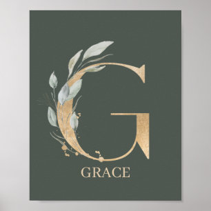 G Monogram Floral Personalized Poster