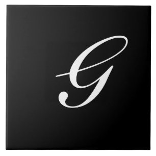 G Monogram Initial White auf Schwarz Fliese