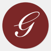 G Monogram Initial White on Maroon Runder Aufkleber (Vorderseite)
