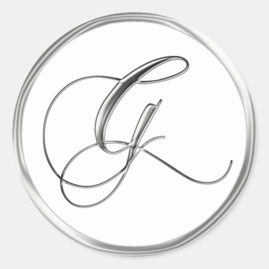 G Monogram Letter Sliver auf dem White Wedding Sie Runder Aufkleber (Vorderseite)
