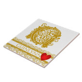 G Monogram Name Gold Lace Red Heft Template Tile Fliese (Seite)