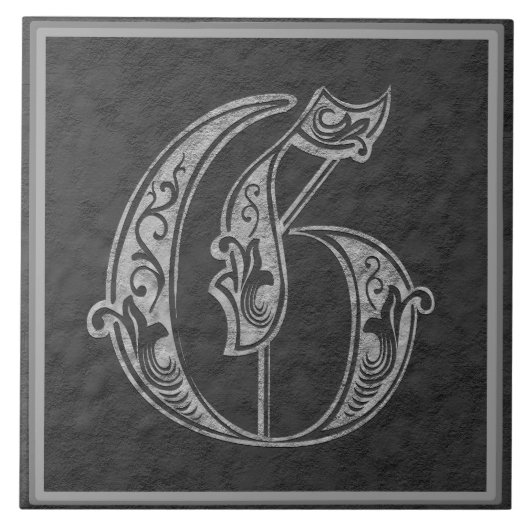 G Monogram "Royal Gray Stone" Keramik Tile Fliese (Vorderseite)
