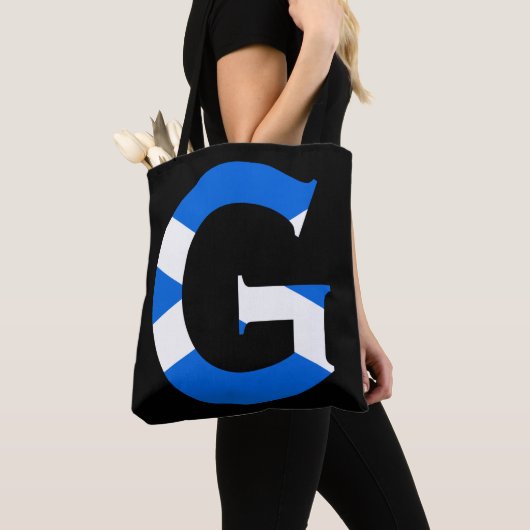 G Monogram überlagert sich auf schottischer Flagge Tasche (Von Nahem)