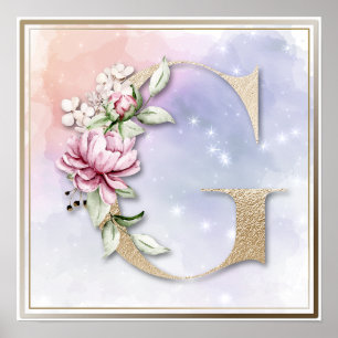 G Monogramm Bordeaux Blumenposter Poster