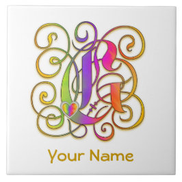 G Monogramm Ihr Name "Gothic Rainbow" Keramik Tile Fliese