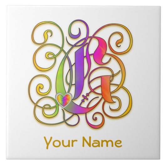 G Monogramm Ihr Name "Gothic Rainbow" Keramik Tile Fliese (Vorderseite)
