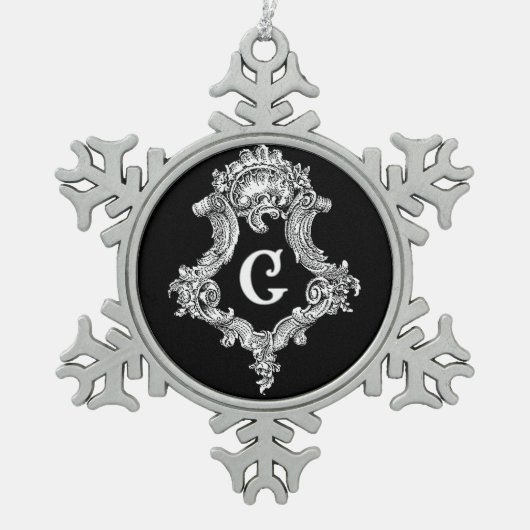 G-Monogramm-Initialen-Verzierung Schneeflocken Zinn-Ornament (Vorderseite)