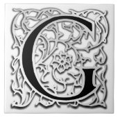 G Monogramm Keramik "Silver Besque" Fliese (Vorderseite)