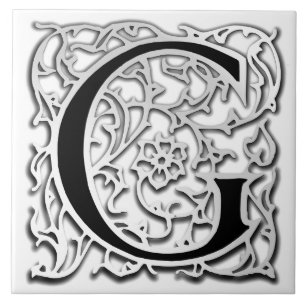 G Monogramm Keramik "Silver Besque" Fliese