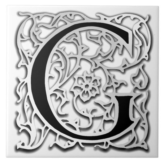 G Monogramm Keramik "Silver Besque" Fliese (Vorderseite)