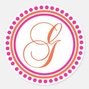 G Monogramm (rosa/orangefarbener Punktkreis) Runder Aufkleber