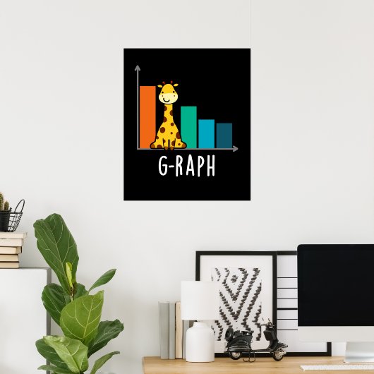 G-raph Funny Giraffe Graph Pun Dark BG Poster (Heimbüro)