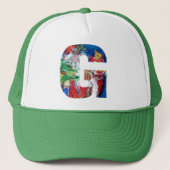 G SCHREIBEN / SANTA MIT CHRISTMAS BAUMONOGRAM TRUCKERKAPPE (Vorderseite)