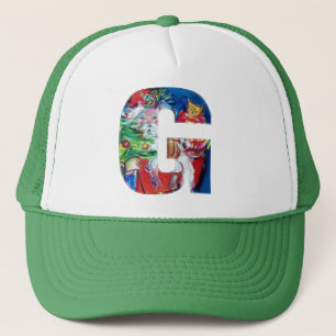 G SCHREIBEN / SANTA MIT CHRISTMAS BAUMONOGRAM TRUCKERKAPPE