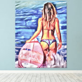 G-STRING BIKINI SURFER MÄDCHEN LEINWAND ART DRUCK (Insitu (Holzboden))