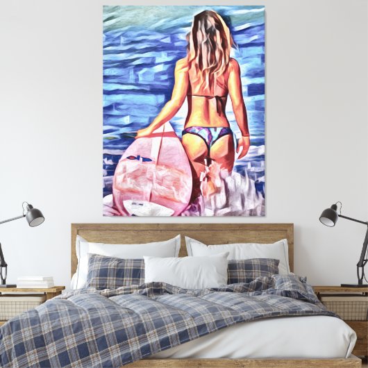 G-STRING BIKINI SURFER MÄDCHEN LEINWAND ART DRUCK (Insitu (Schlafzimmer))