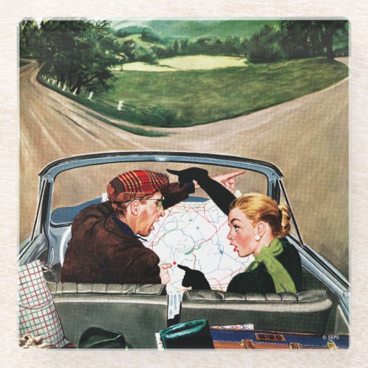 Gabel auf der Straße Glasuntersetzer (Vorderseite)