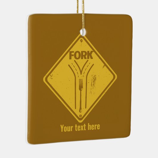 Gabel auf der Straße lustiges Verkehrszeichen Keramikornament (Rechts)