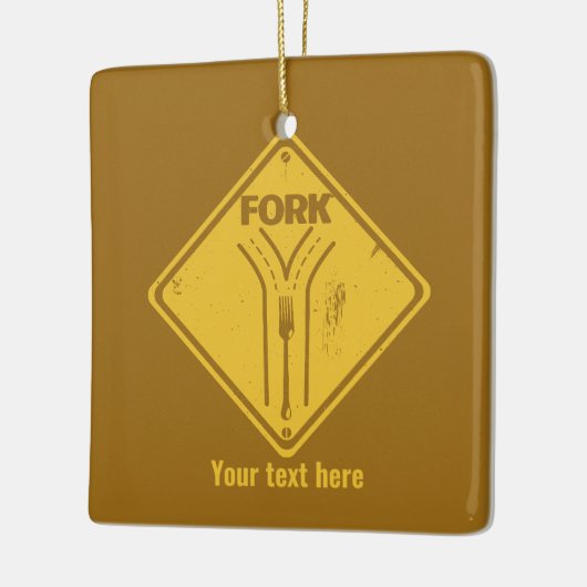 Gabel auf der Straße lustiges Verkehrszeichen Keramikornament (Links)