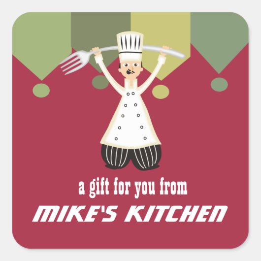 Gabel für männliche Koch Quadratischer Aufkleber (Vorderseite)