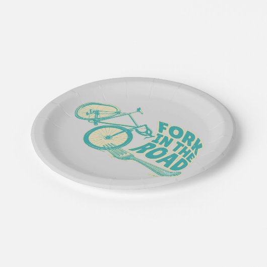 Gabel in der Straße Funny Fahrrad Pappteller (Schrägansicht)