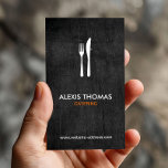 Gabel & Messer Logo für Catering, Koch, Restaurant Visitenkarte<br><div class="desc">Ein handgezeichnet Logo einer Gabel & Messer macht ein modernes Visitenkartendesign für jeden Catering,  Koch,  Koch,  Restaurant,  Küche oder Café. Das schwarze Holz verleiht dieser Karte ein modernes rustikales Aussehen. 1201AM ist ein Boutique Grafikdesign Studio,  das preisgekrönte Markenidentität und Design schafft. © 1201AM DESIGNS</div>