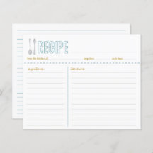 Gabel- und Löffelblaugelbe Rezept-Karte