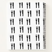 Gabel- und Messerschwarze Silhouette weiß Notizblock (Rückseite)