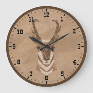Gabelbock Kopf im Stil des alten Westens Große Wanduhr