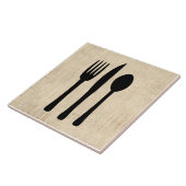 Gabelmesser und Spoon Silverware Art Script Fliese (Seite)