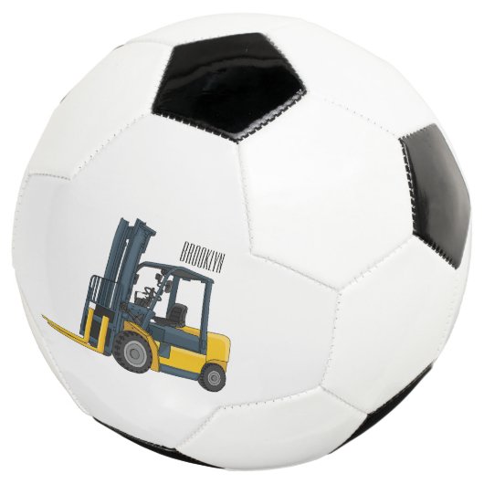 Gabelstapler-Cartoon Fußball (Dreiviertel)