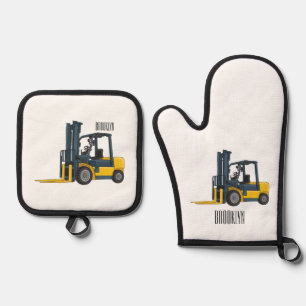 Gabelstapler-Cartoon Ofenhandschuh & Topflappen-Set
