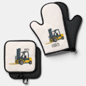 Gabelstapler-Cartoon Ofenhandschuh & Topflappen-Set (Vorderseite/Rückseite)