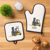 Gabelstapler-Cartoon Ofenhandschuh & Topflappen-Set (Oben Unten)
