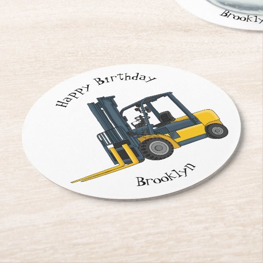 Gabelstapler-Cartoon Runder Pappuntersetzer (Angewinkelt)