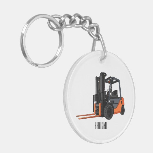 Gabelstapler-Cartoon Schlüsselanhänger (Vorderseite links)
