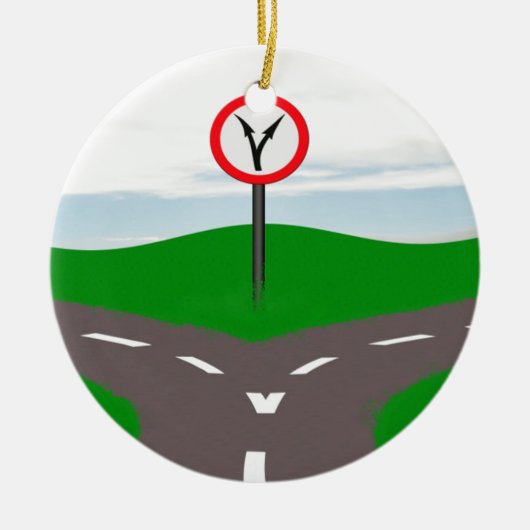 Gabelung auf der Straße eine Entscheidung zu treff Keramikornament (Vorne)
