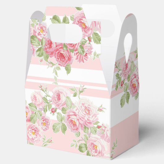 Gable Bevorzugung Box rosa Streifen und Rose Geschenkschachtel (Geöffnet)