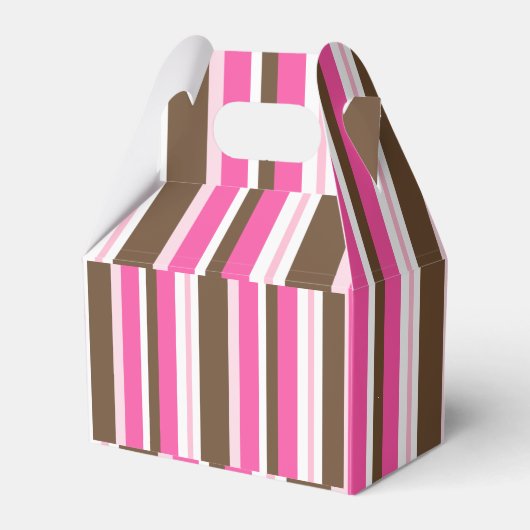 Gable Favor Box Brown & Pink Stripe Geschenkschachtel (Vorderseite)
