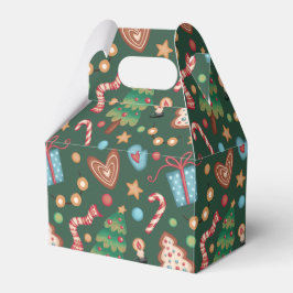 Gabled Favor Gift Box Green Christmas Pattern Geschenkschachtel