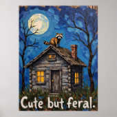 Gabled Guardian: Raccoon auf dem Dach Poster (Vorne)