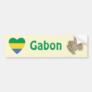 Gabon Flag Heart + Map Autoaufkleber