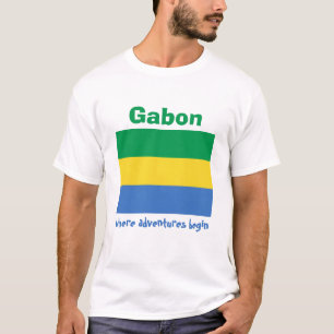 Gabon Flag + Karte + Text T - Shirt
