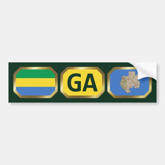 Gabon Flag Map Code Autoaufkleber (Vorne)