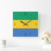 Gabon Flag Yellow Blue Green Numbers Patriotic Quadratische Wanduhr (Zuhause)