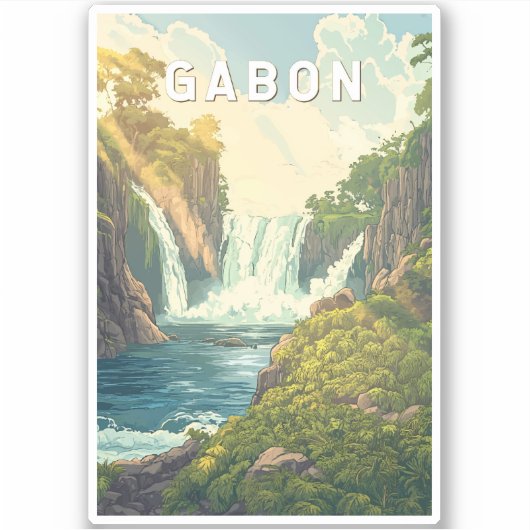 Gabon Illustration Travel Art Vintag Aufkleber (Vorderseite)