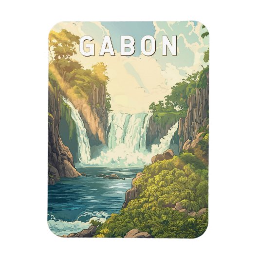 Gabon Illustration Travel Art Vintag Magnet (Vertikal)