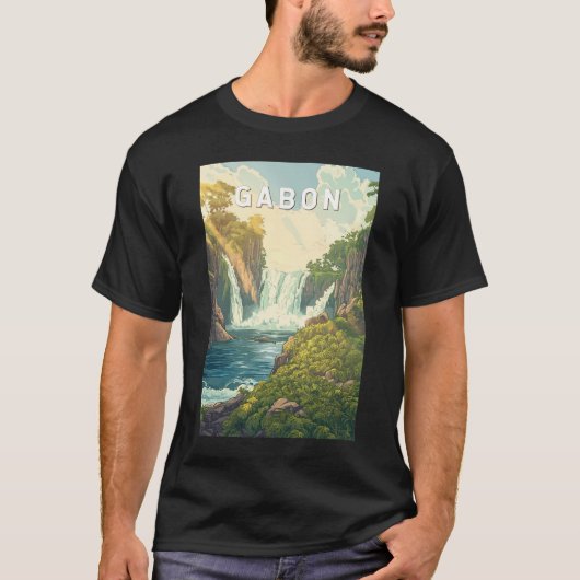 Gabon Illustration Travel Art Vintag T-Shirt (Vorderseite)